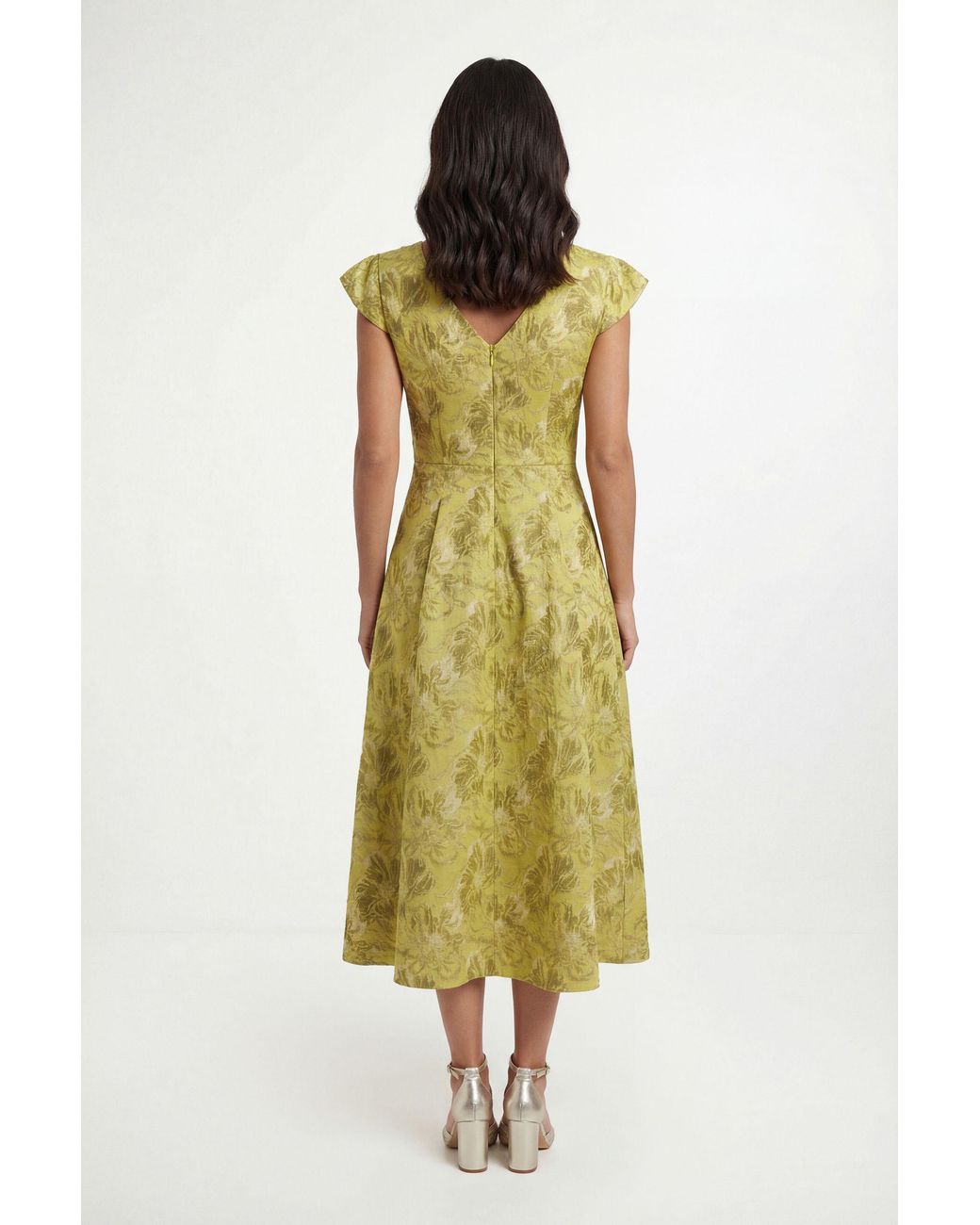 Wallis Yellow Floral Jacquard Cap Sleeve Midi Dress