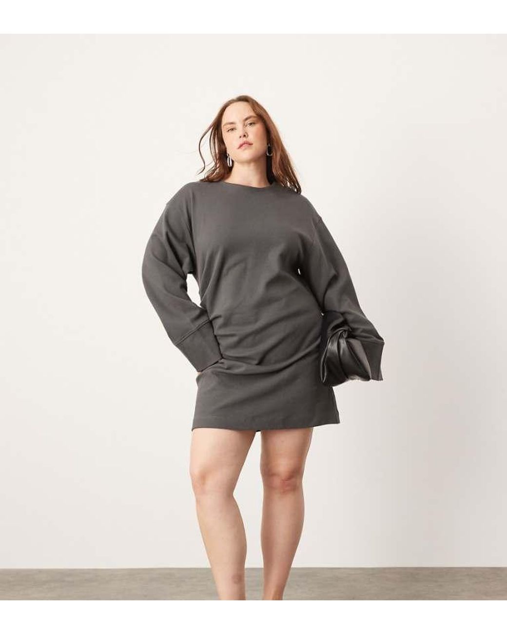 ASOS Curve Premium Jersey Long Sleeve Mini Dress in Grey Lyst UK