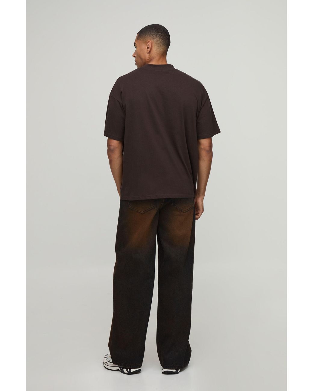 BoohooMAN Brown Tinted Ripped Baggy Fit Jeans for men