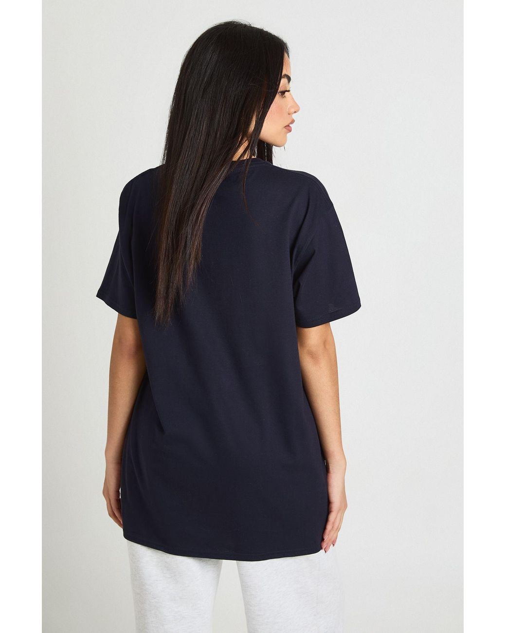 Boohoo Blue Nyc Running Club Front Graphic Oversized Tshirt