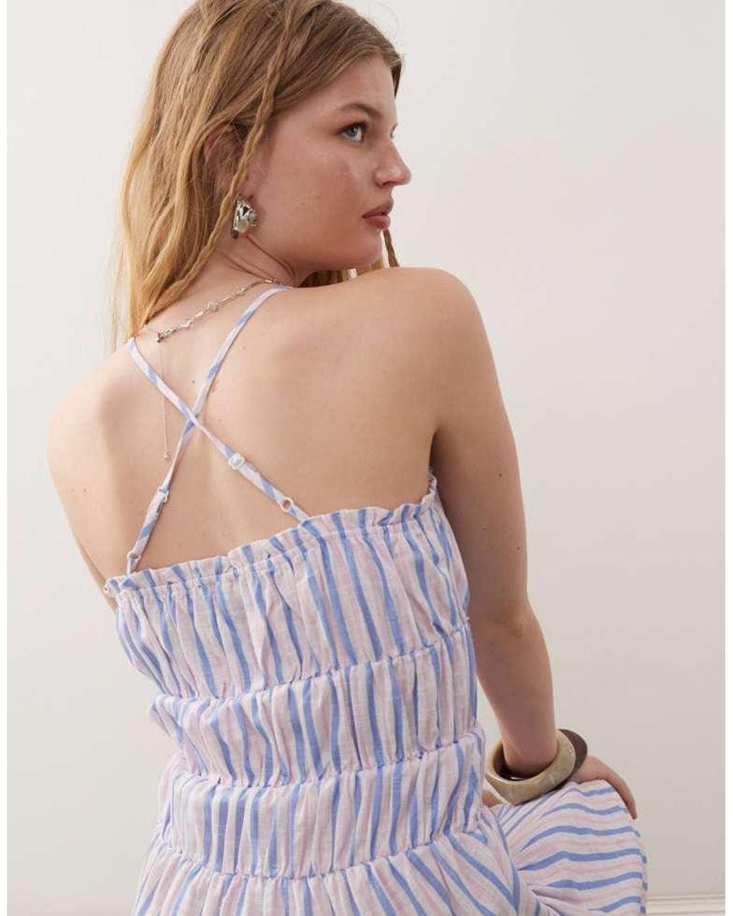 Reclaimed Vintage White Mini Sun Dress With Ruching And Cross Back Detail