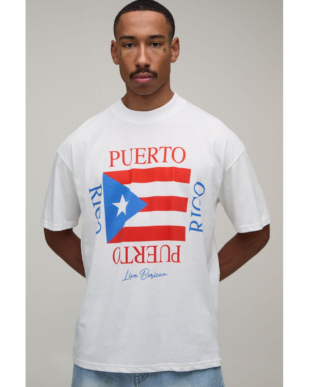 BoohooMAN Gray Oversized Puerto Rico Print T-Shirt for men