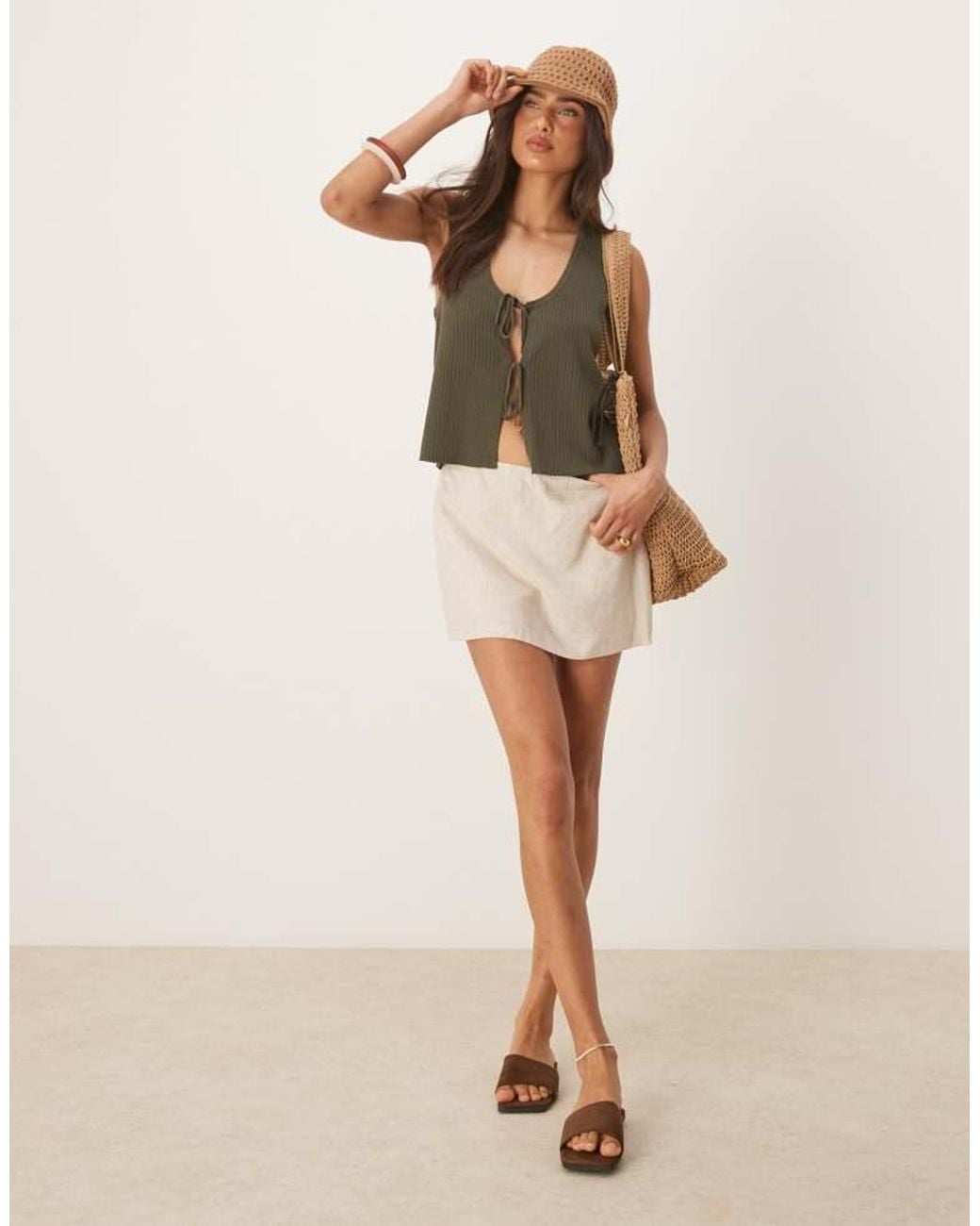Jdy Green Tie Front Reversible Knitted Vest