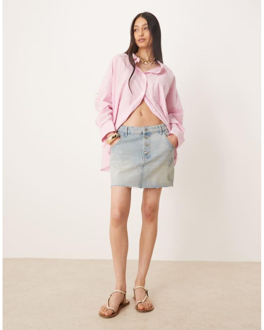 ASOS Pink Denim Mini Skirt With Button Fly And Patch Pocket