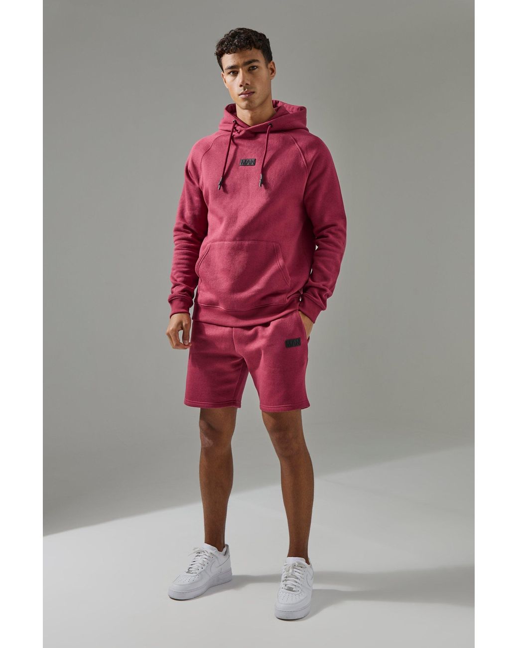 BoohooMAN Red Active Hoodie & Short Tracksuit for men