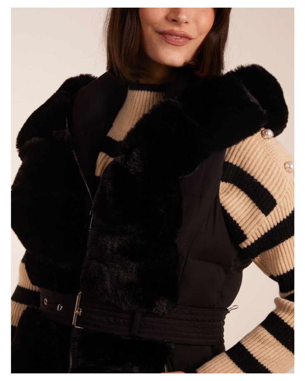 Blue Vanilla Natural Faux Fur Detail Gilet