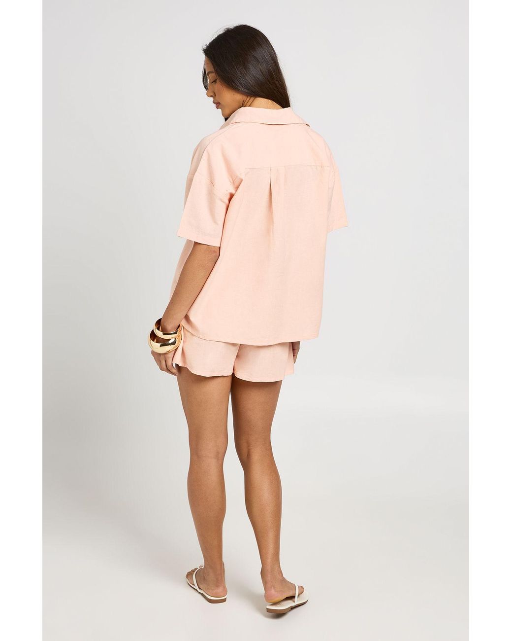 Boohoo Pink Linen Look Boxy Short Sleeve Shirt & Co-Ord