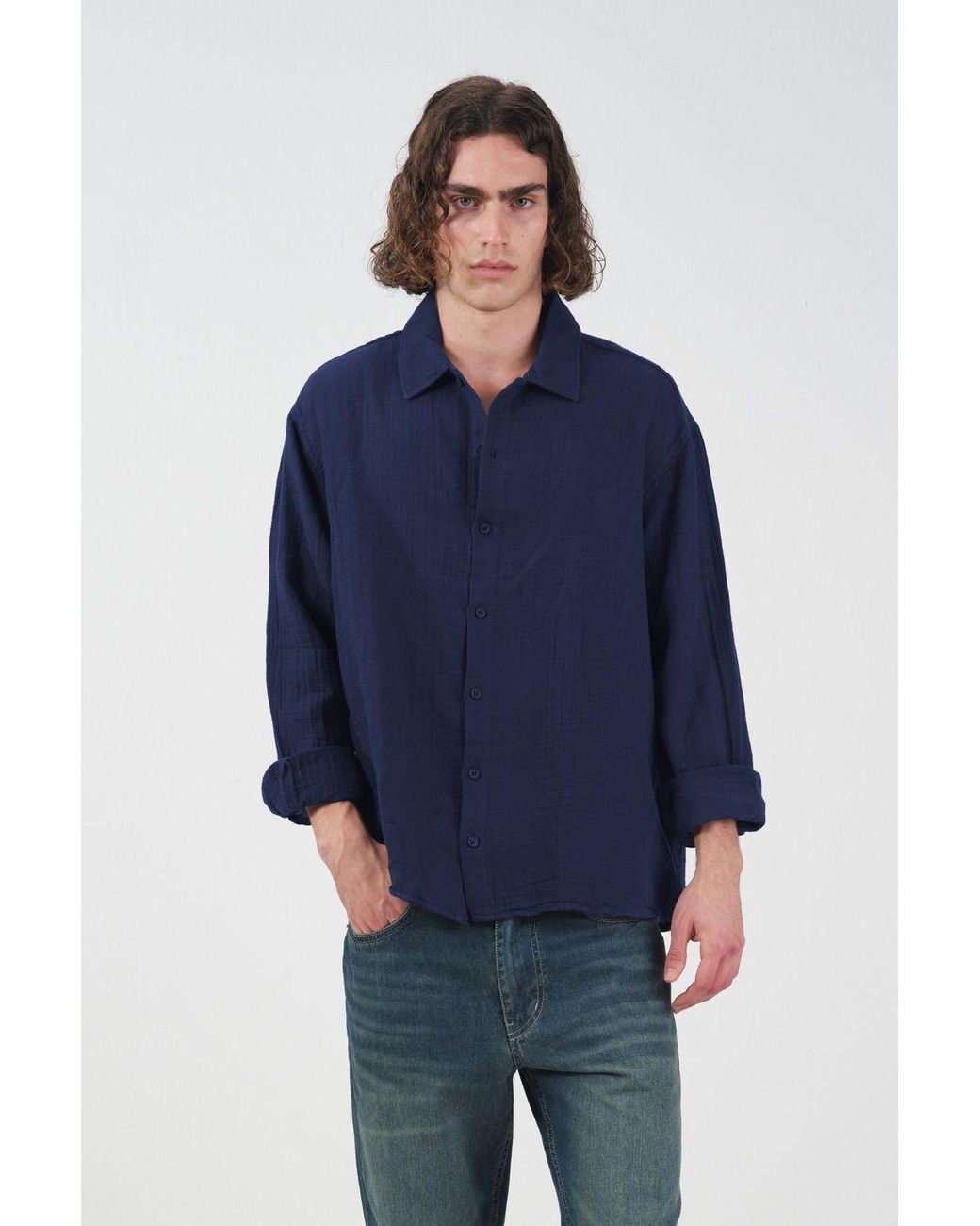 Giesto Blue Relaxed Fit Cotton Long Sleeve Shirt for men