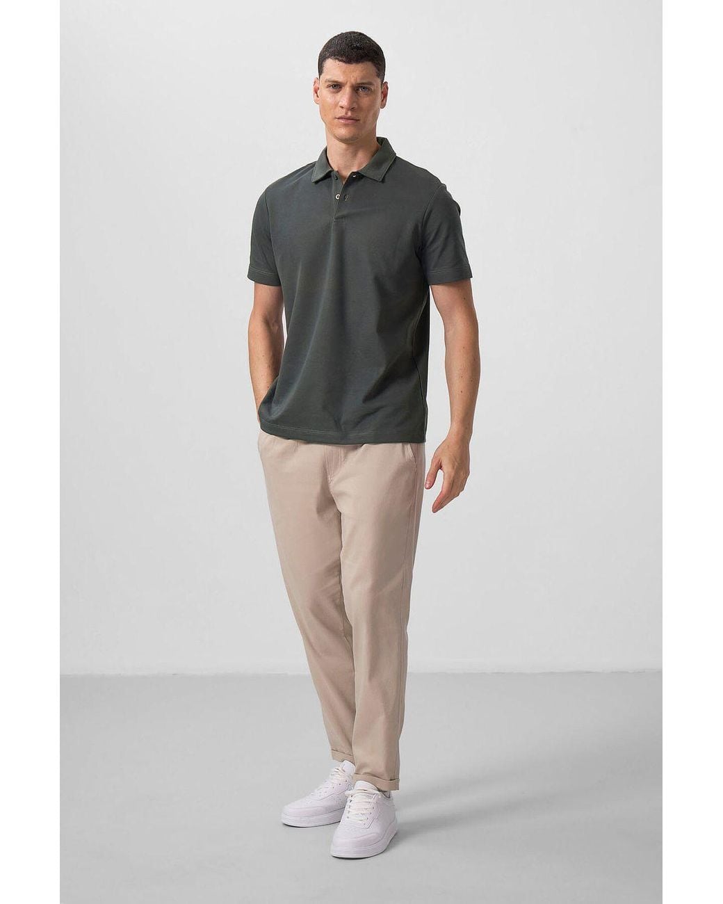 TOMMY LIFE Gray Cotton Elastane Polo T-Shirt for men