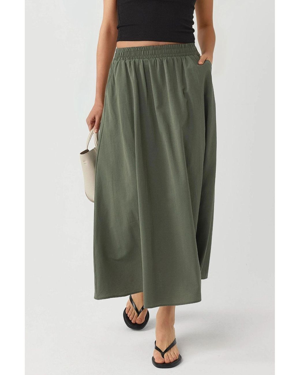 Busem Green Elastic Waist Midi Skirt With Pockets