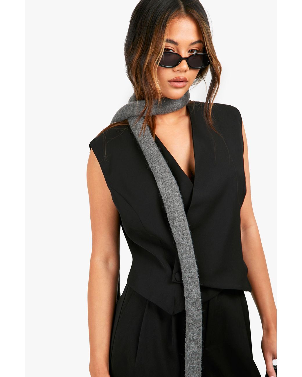 Boohoo Black Asymmetric Button Front Waistcoat
