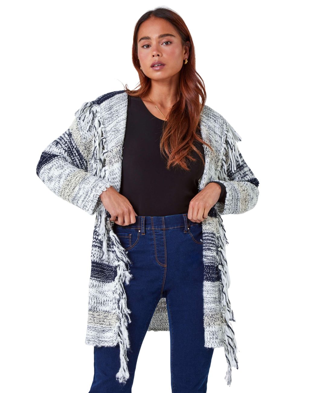 Roman Petite Blue Fringed Hooded Cardigan