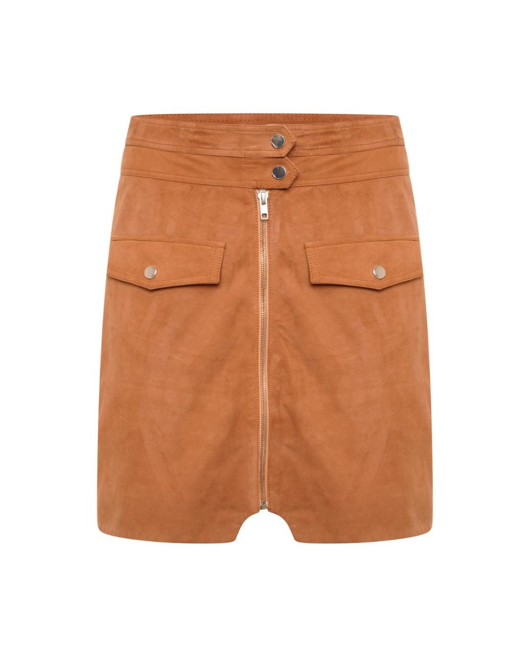 Barney's Originals Orange Goat Suede Zip Skirt