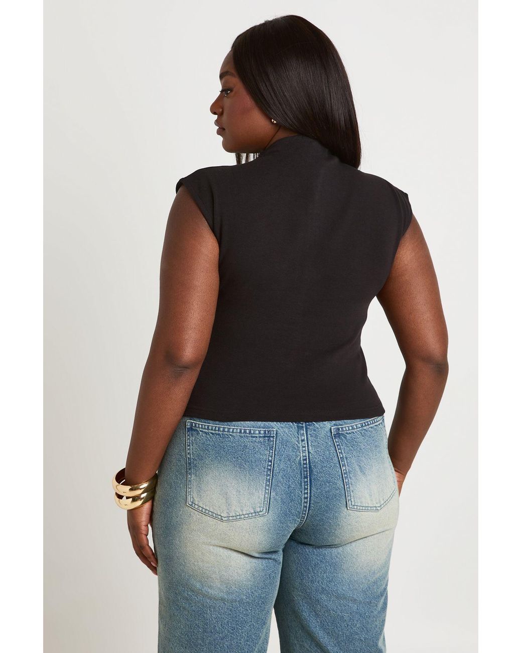 Boohoo Black Plus Compact Cotton Button Through Cap Sleeve Top