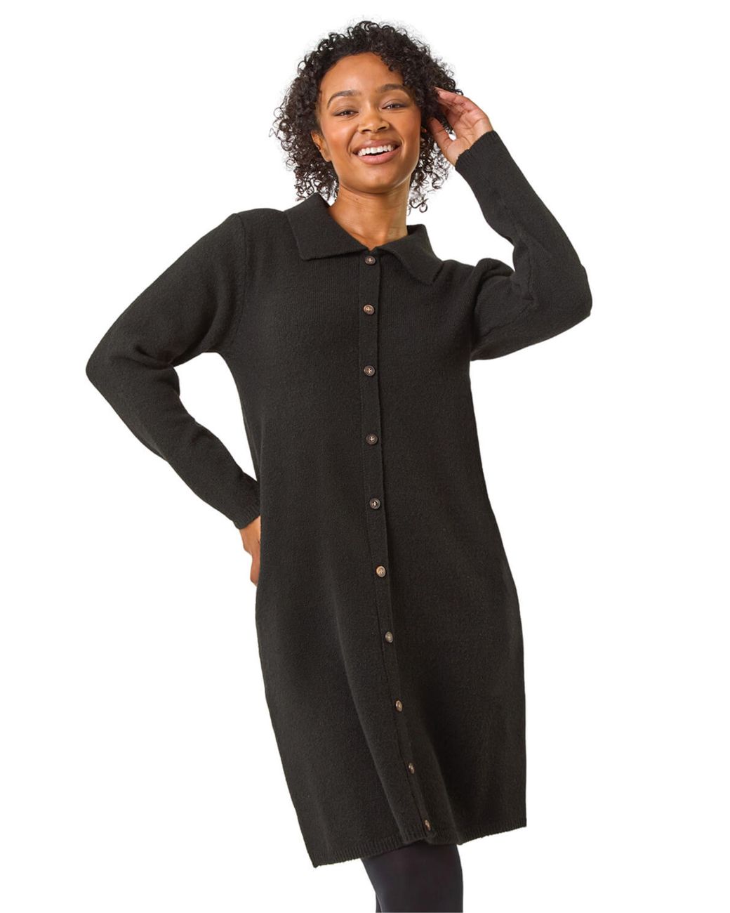 Roman Black Petite Collared Knit Shift Dress