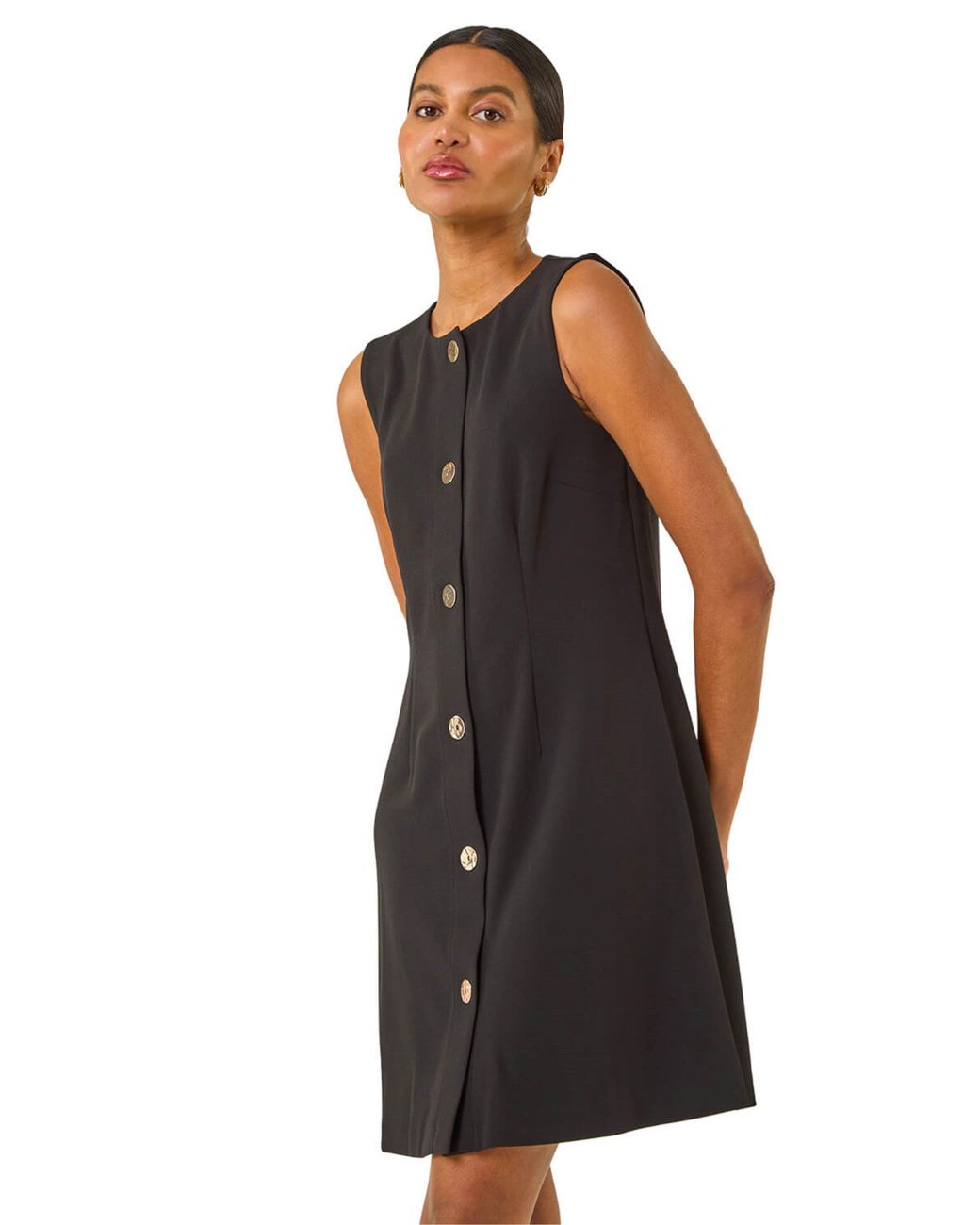 Roman Black Button Through Stretch Mini Dress
