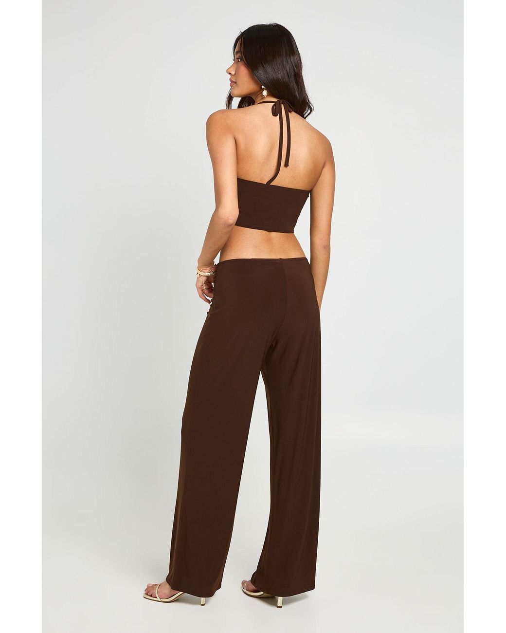 Boohoo Black Double Layer Slinky Knot Detail Wide Leg Trouser