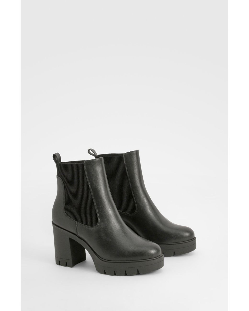 Boohoo Black Wide Fit Textured Chunky Heeled Chelsea Boot
