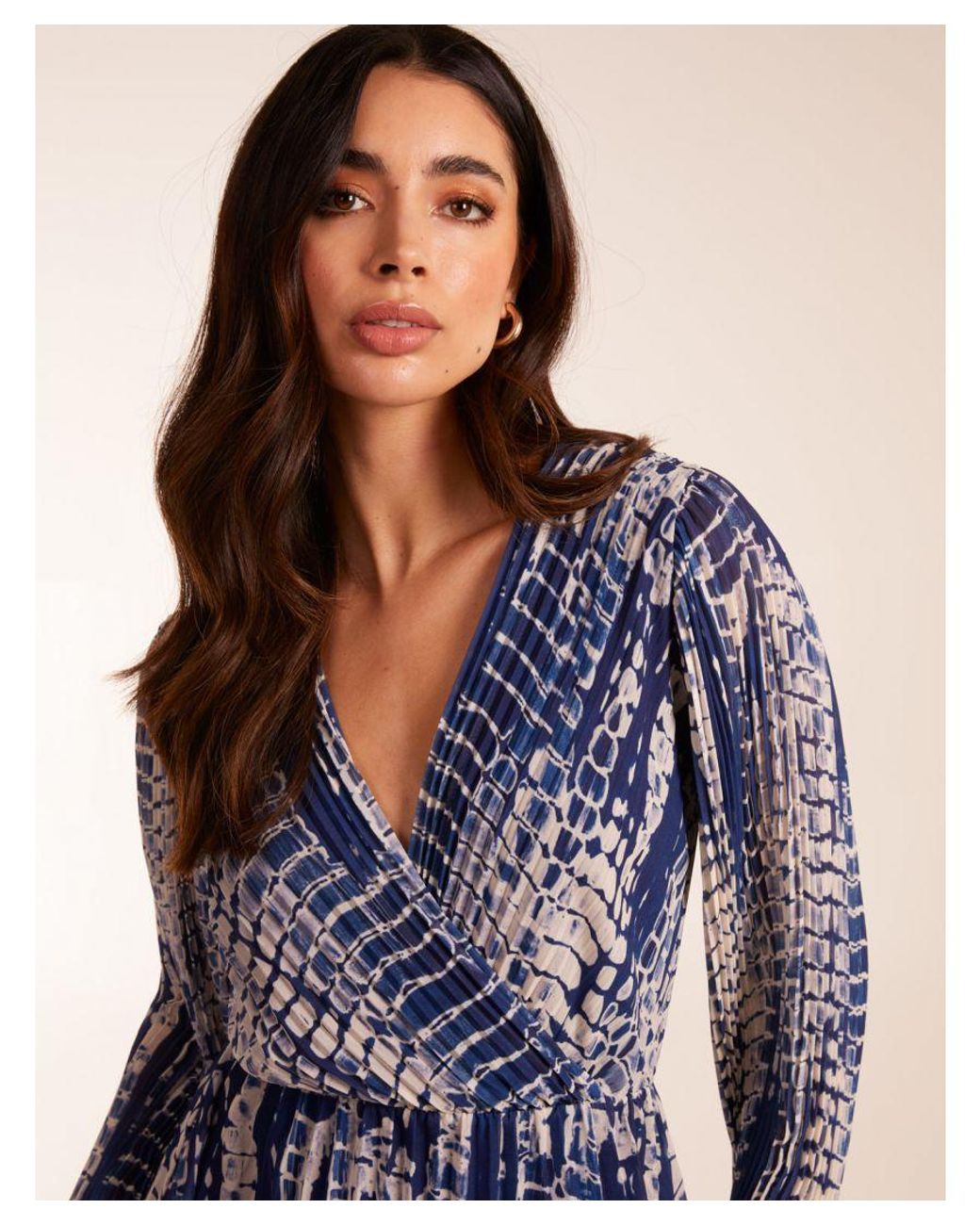 Blue Vanilla Blue Pleated Abstract Snake Print Wrap Dress