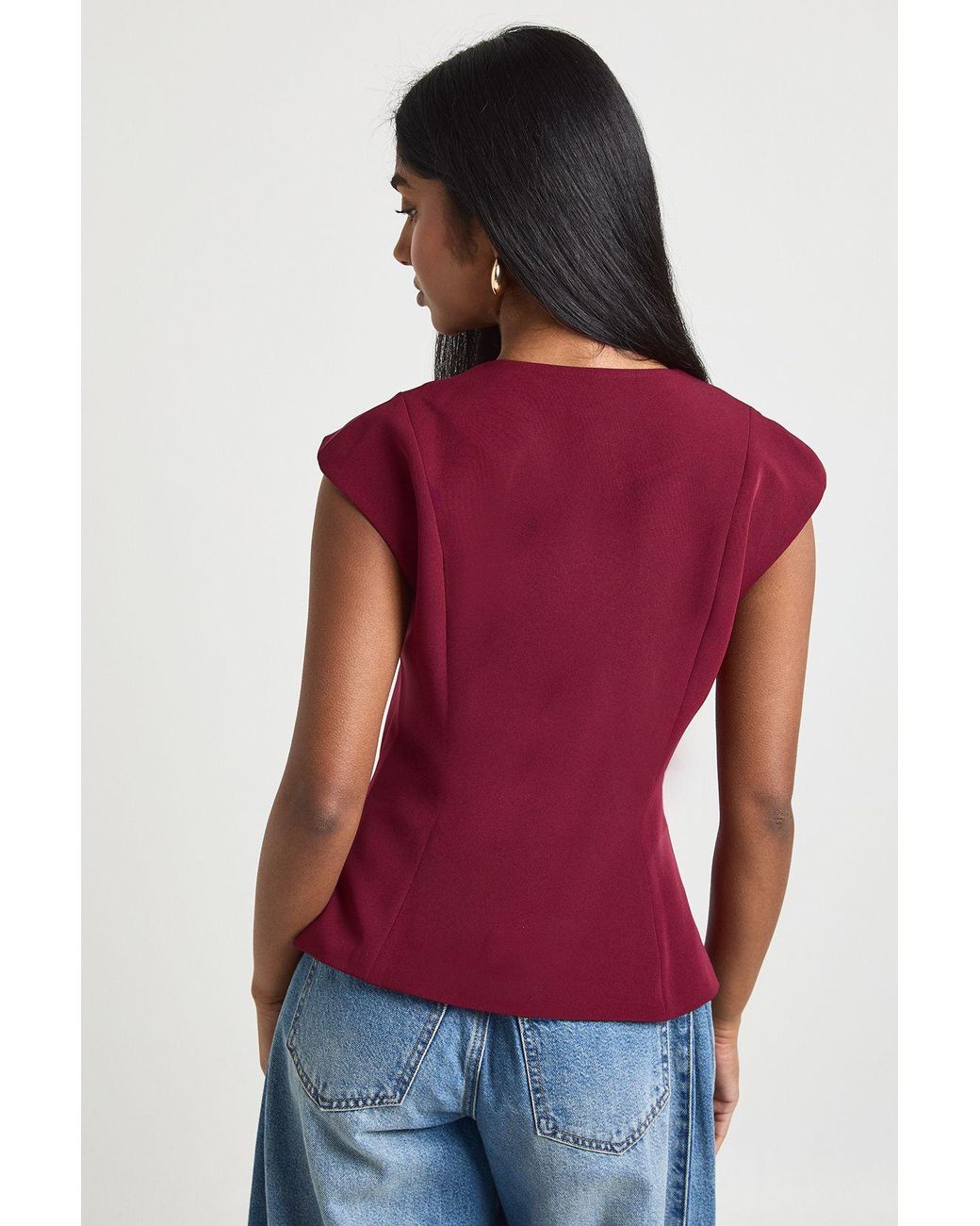 Boohoo Cap Sleeve Button Front Tailored Top
