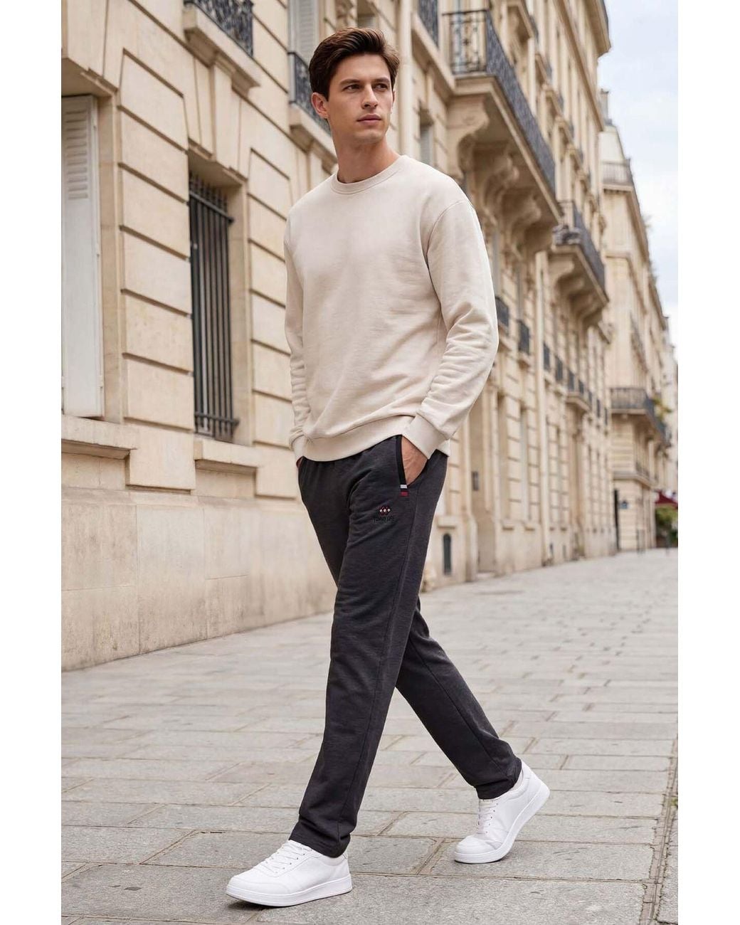 TOMMY LIFE Natural Slim Fit Straight Leg Sweatpants for men