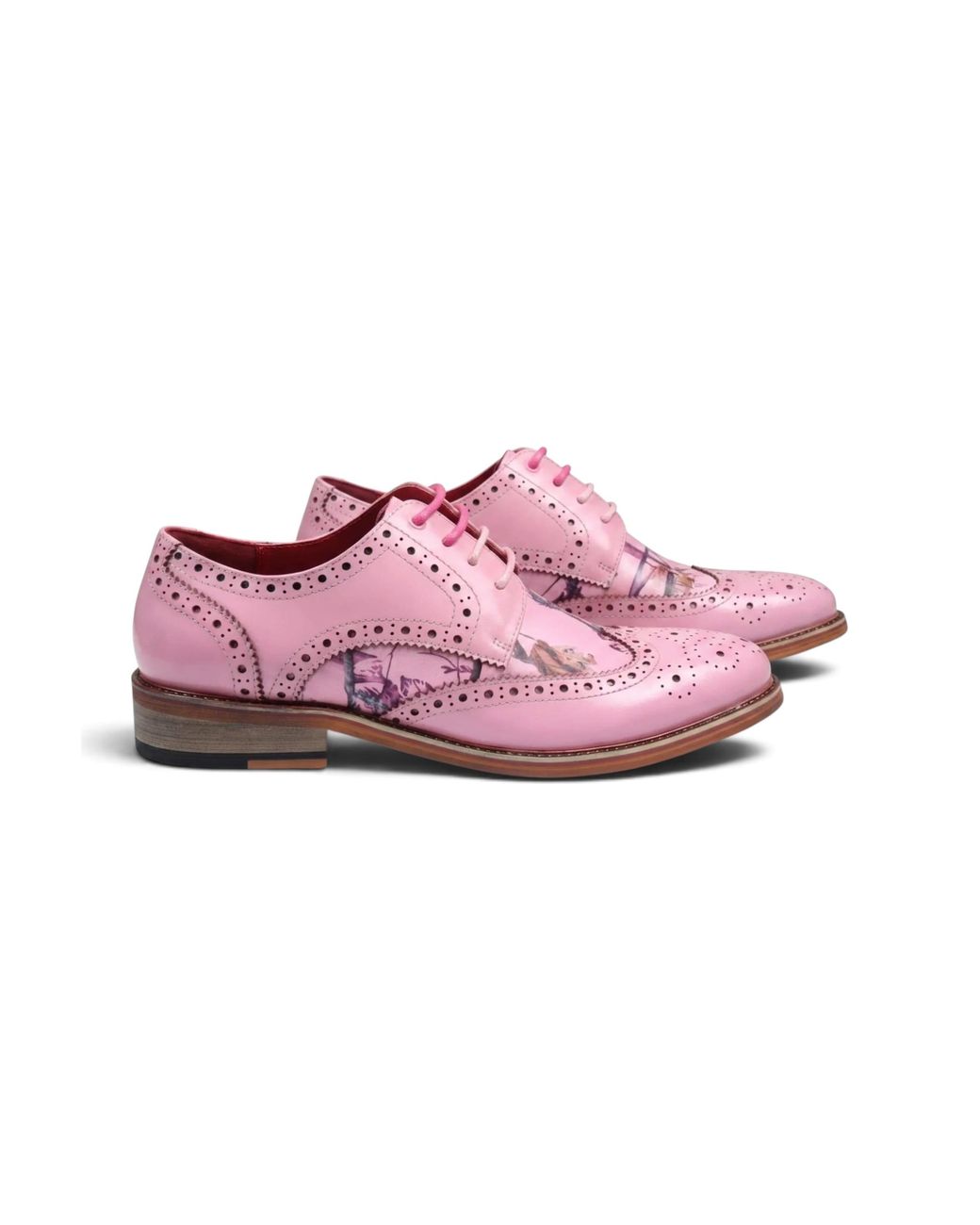 Justin Reess Pink Floral Wingtip Brogues Dress Shoes for men