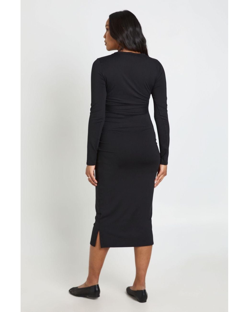 Boohoo Black Maternity Tie Waist Midi Dress