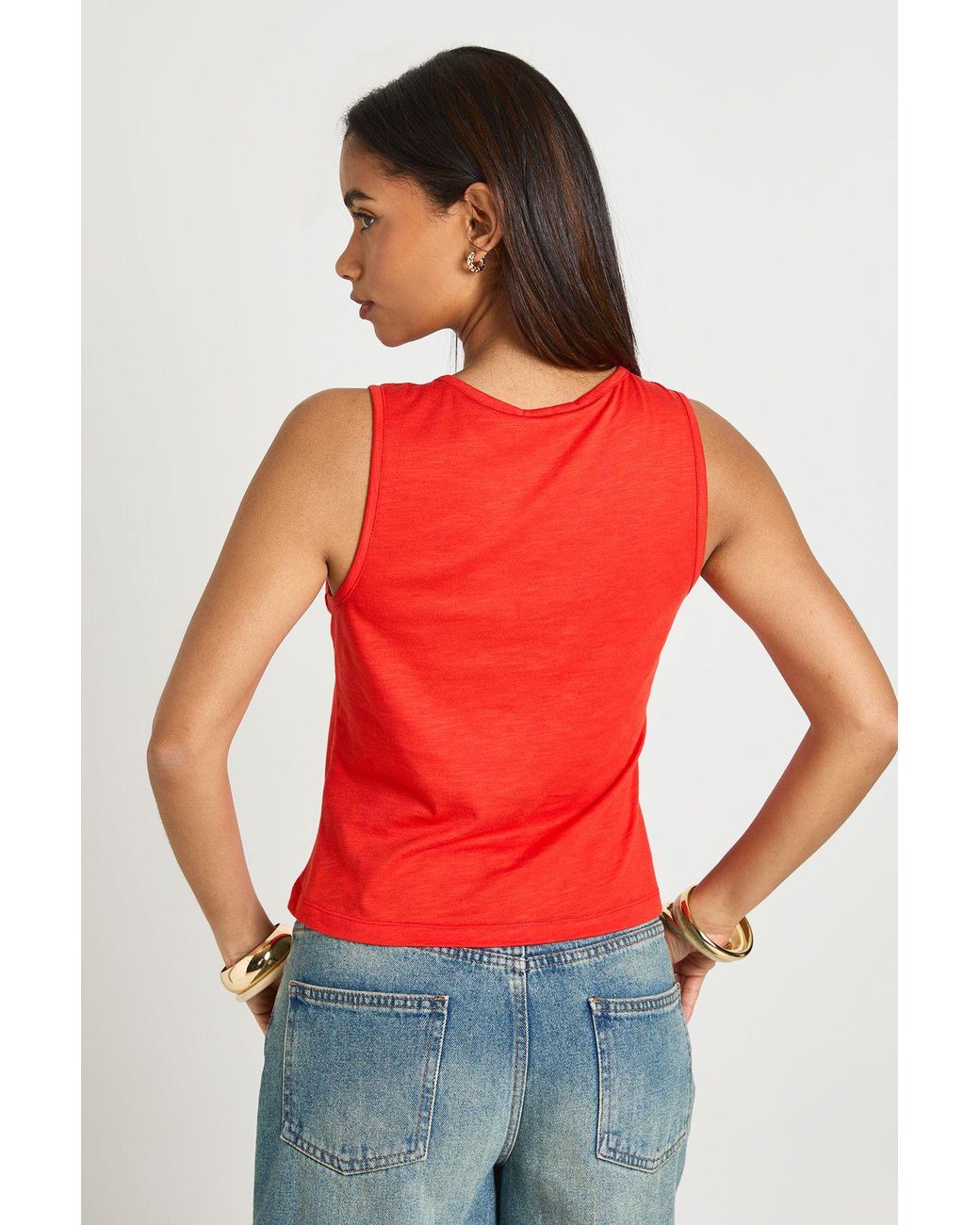 Boohoo Red Slub Button Through Vest