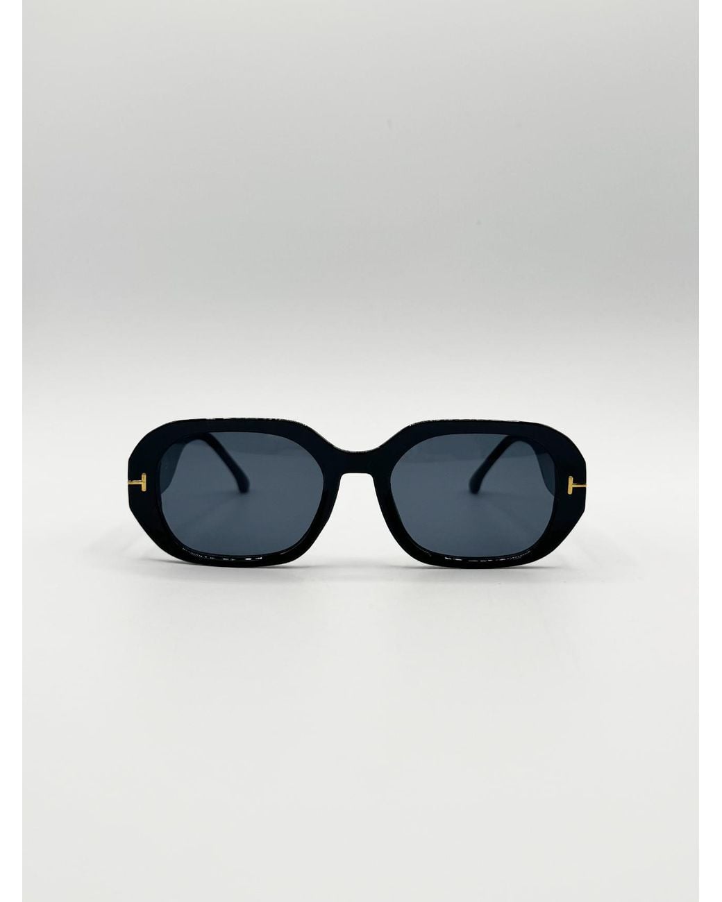 SVNX Blue Oval Sunglasses With Wide Arm