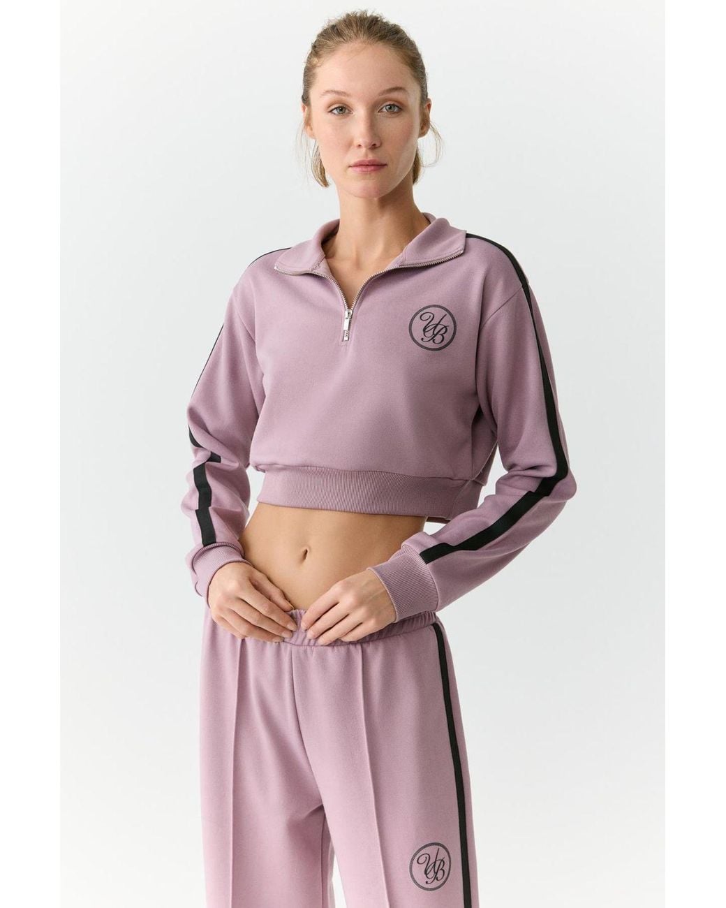 Grimelange Purple Crop Half-Zip Logo Sweatshirt