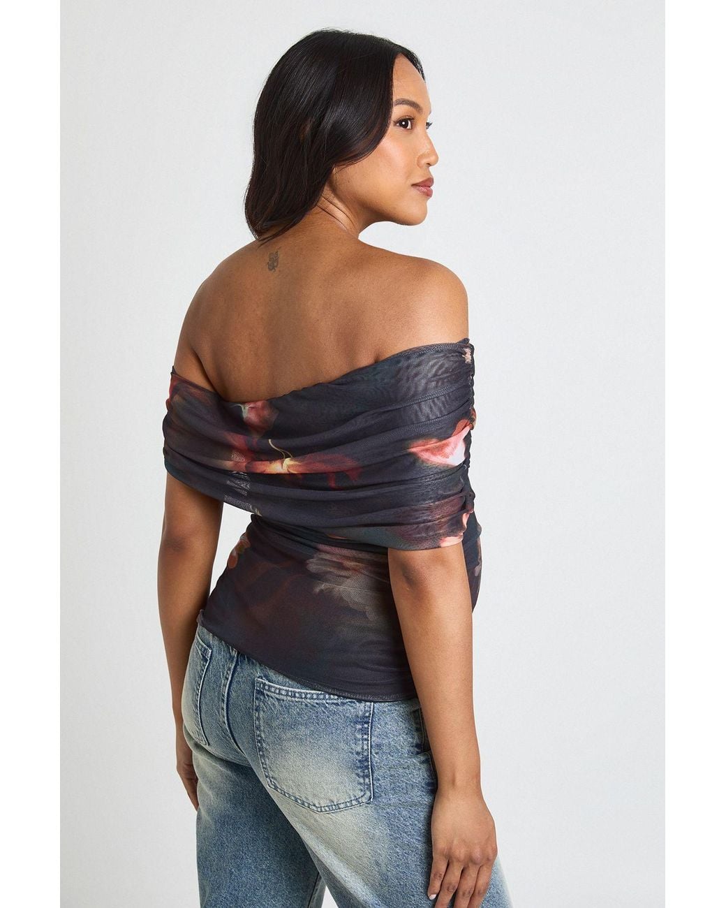 Boohoo Black Maternity Printed Asymmetric Ruched Top