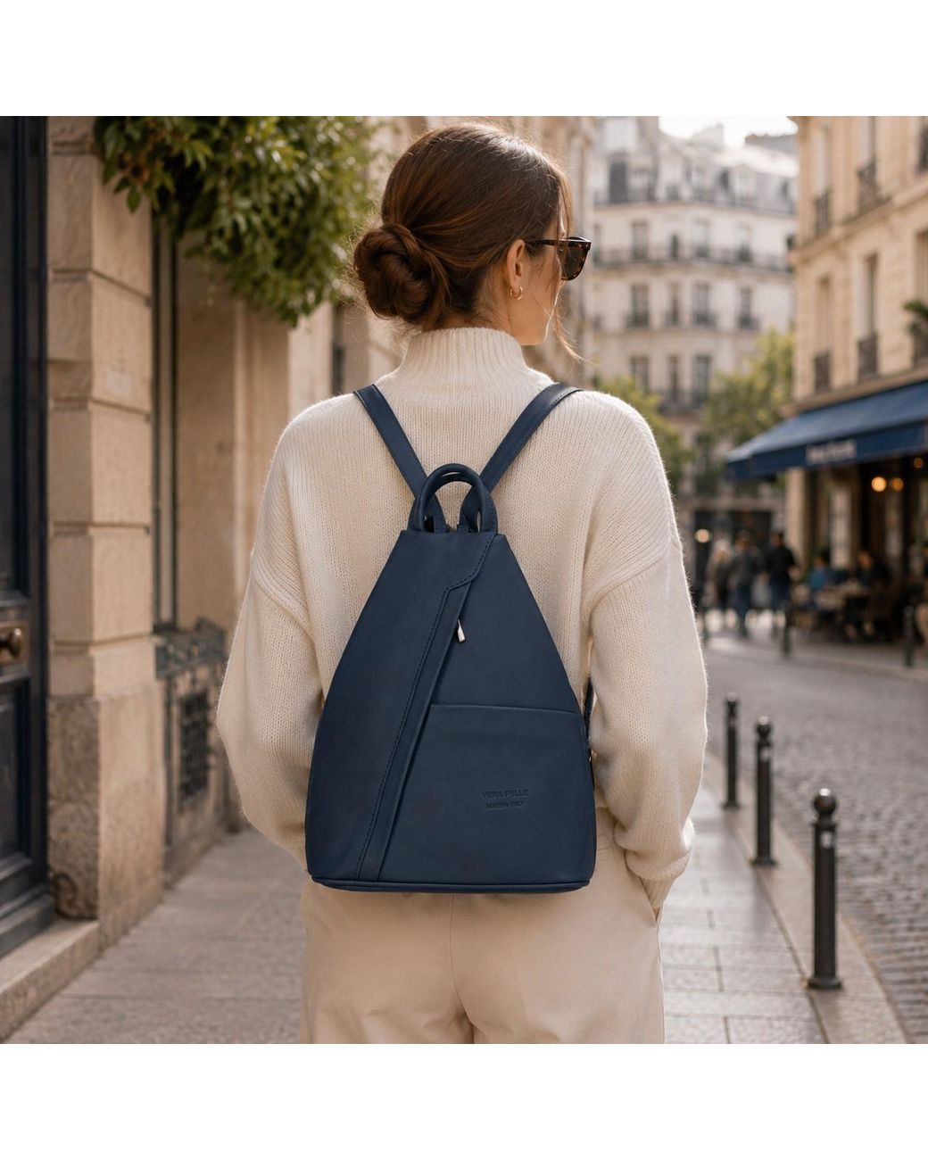 Woodland Leathers Blue Italian Leather Convertible Backpack Vera Pelle Anti-Theft Rucksack