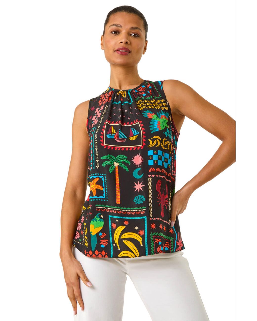 Roman Black Holiday Print Vest Top