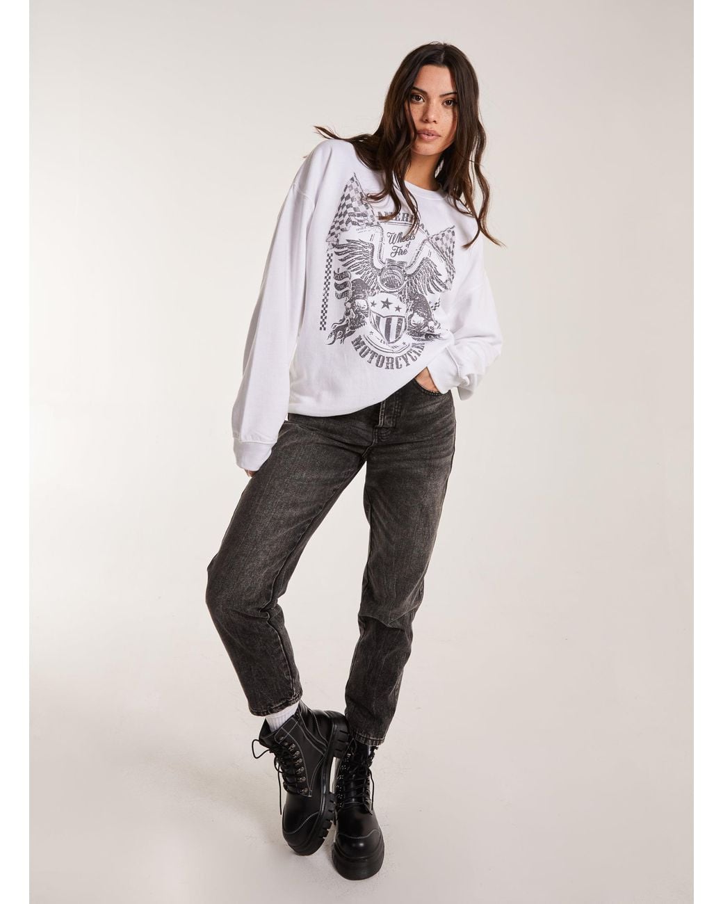 Pink Vanilla White Printed American Sweatshirt