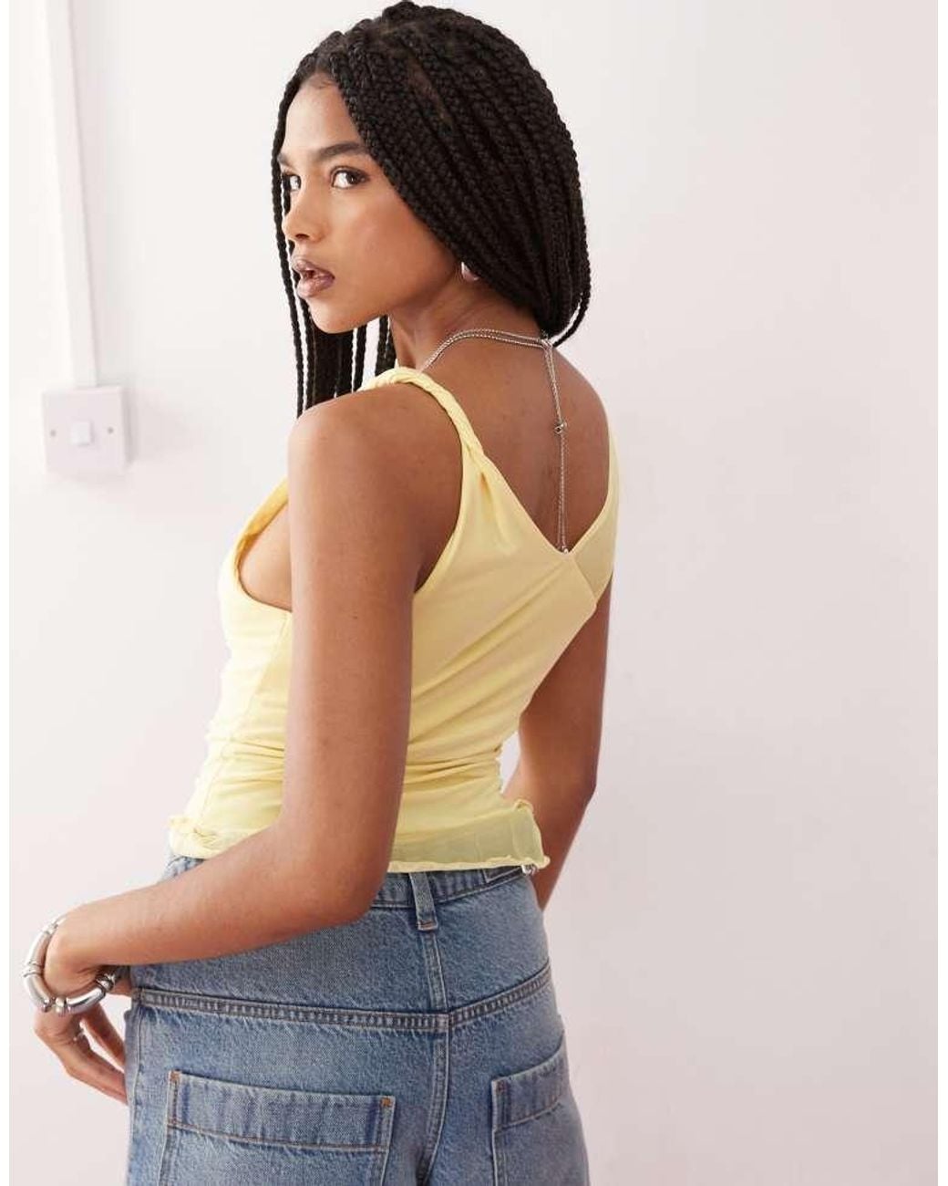 Reclaimed Vintage Pink Ruched Side Twist Shoulder Top