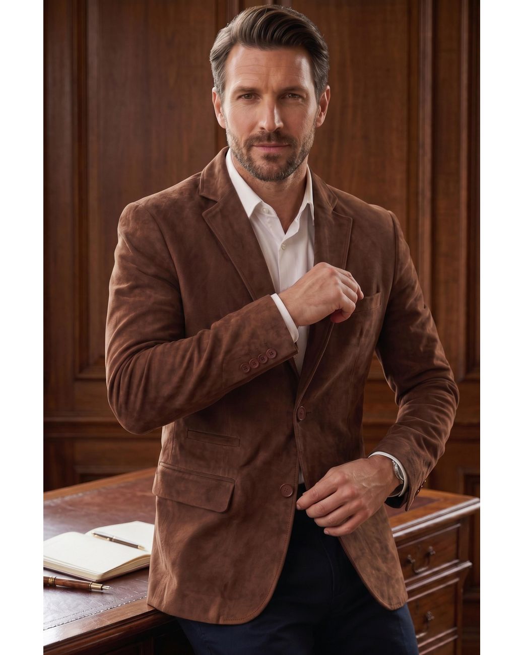 Infinity Leather Brown Italian Suede Blazer Jacket for men
