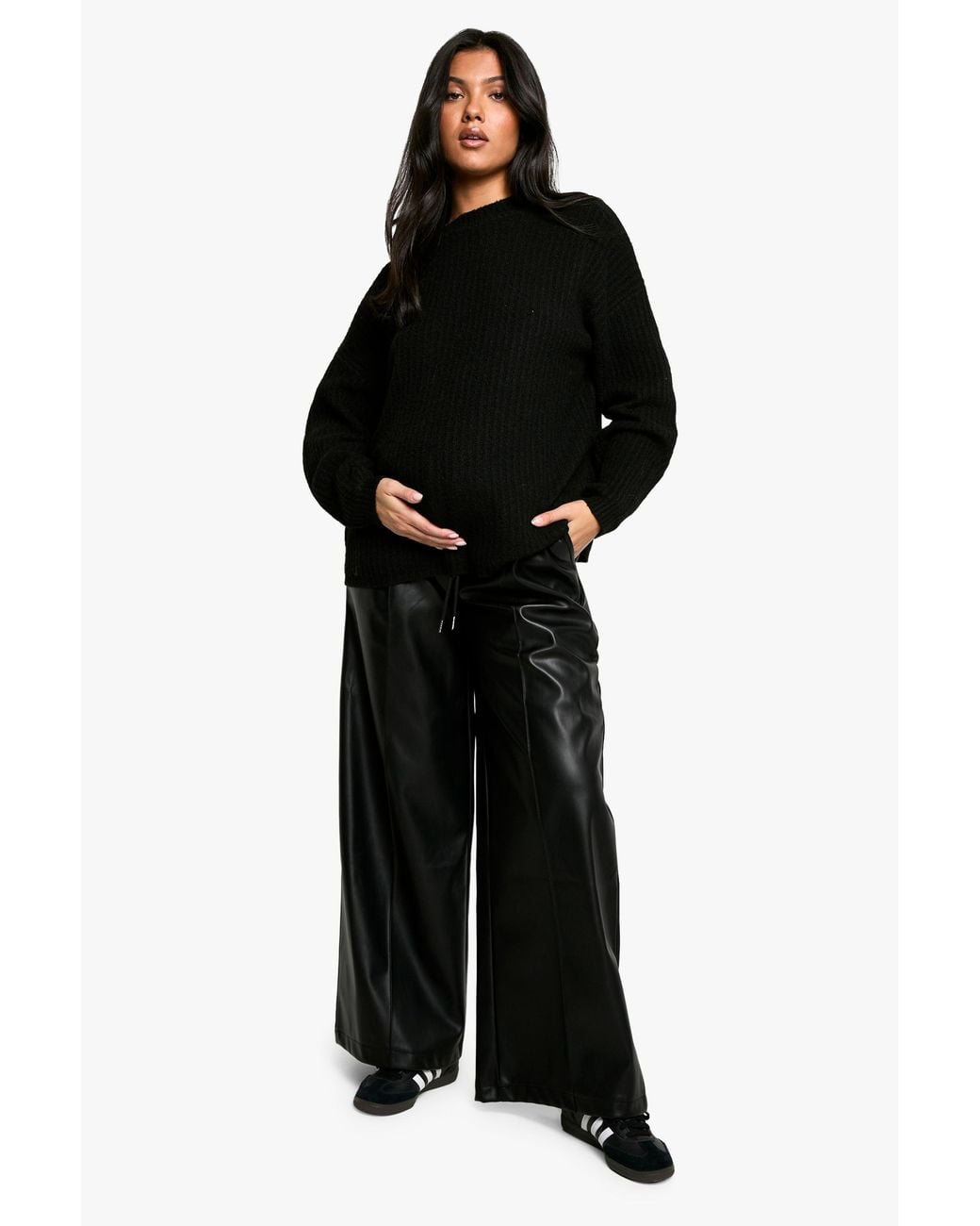 Boohoo Black Maternity Elasticated Waist Pu Wide Leg Jogger