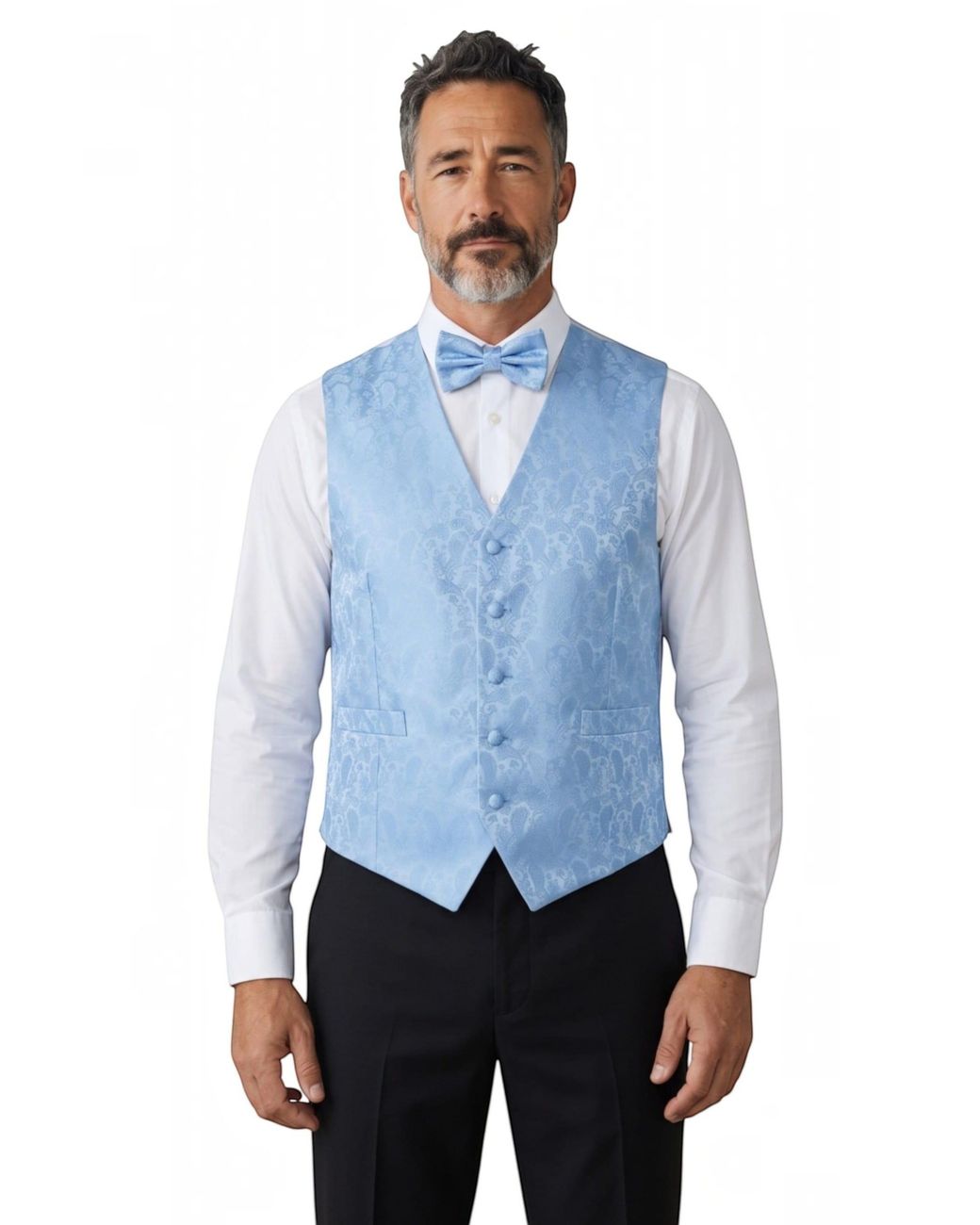 TruClothing Blue Paisley Floral 3 Piece Waistcoat Bow Tie Hankie Set for men