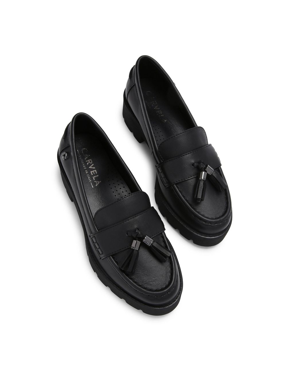 Carvela Kurt Geiger Black Leather Snap Chunky Tassel Loafers