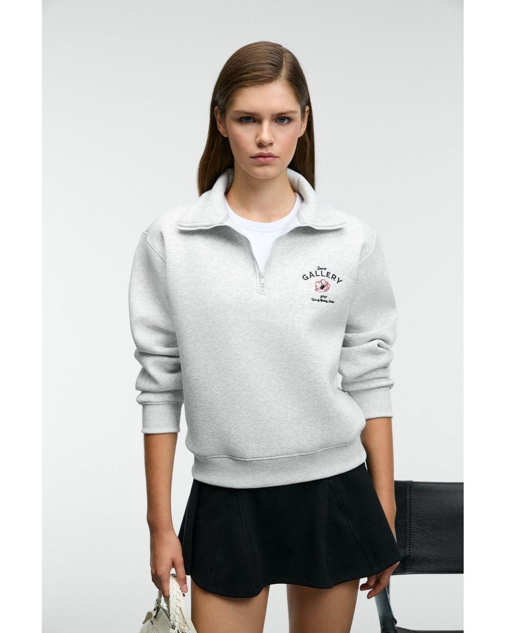 Grimelange White Embroidered Half Zip Sweatshirt