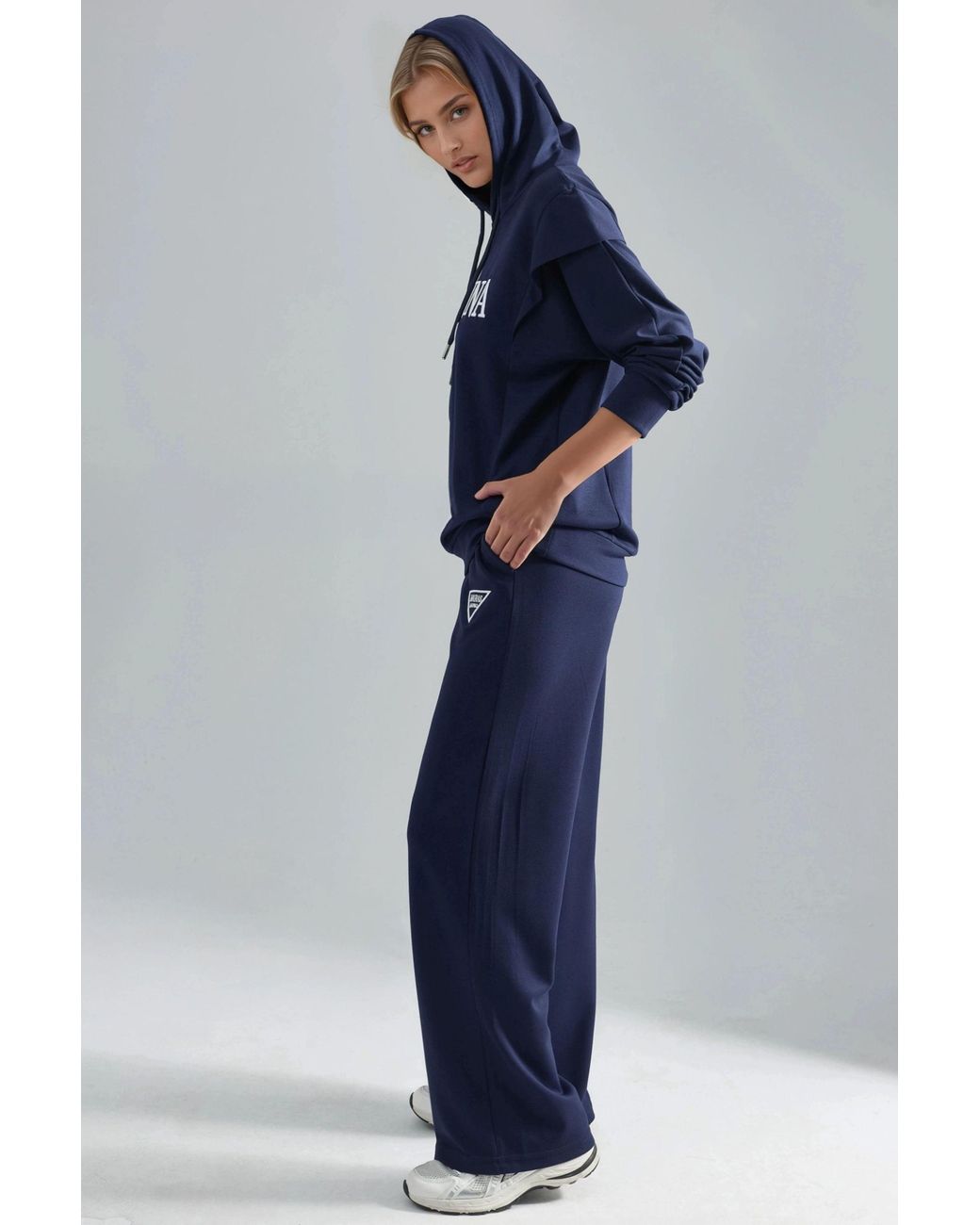 Hiccup Blue Modal Touch Embroidered Hooded Two-Piece Set