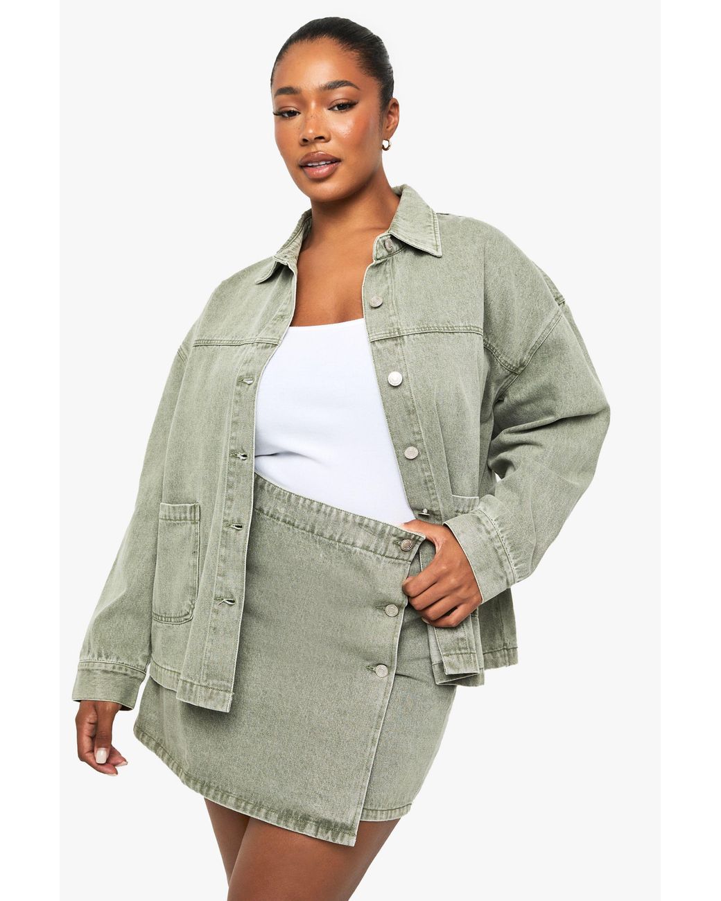 Boohoo Green Plus Washed Denim Skirt