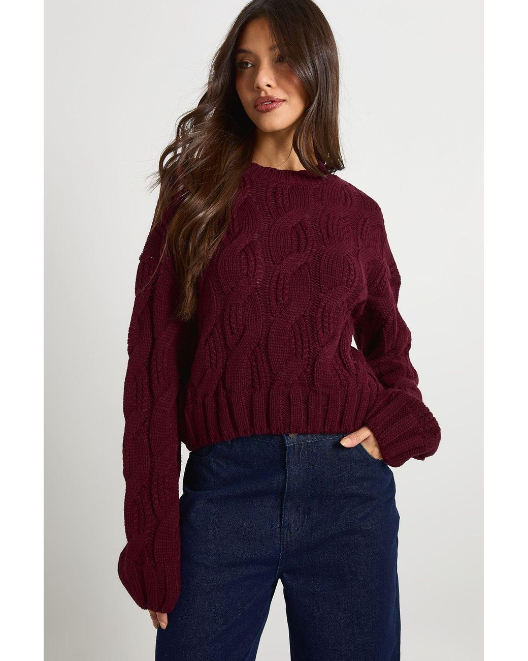 Boohoo Red Cable Knit Crop Jumper