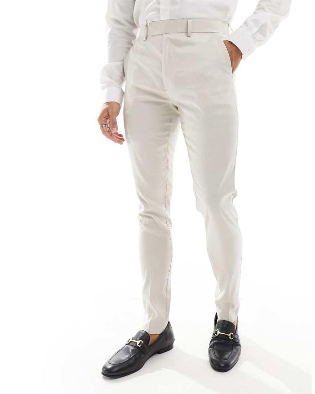 ASOS White Skinny Linen Mix Suit Trousers for men