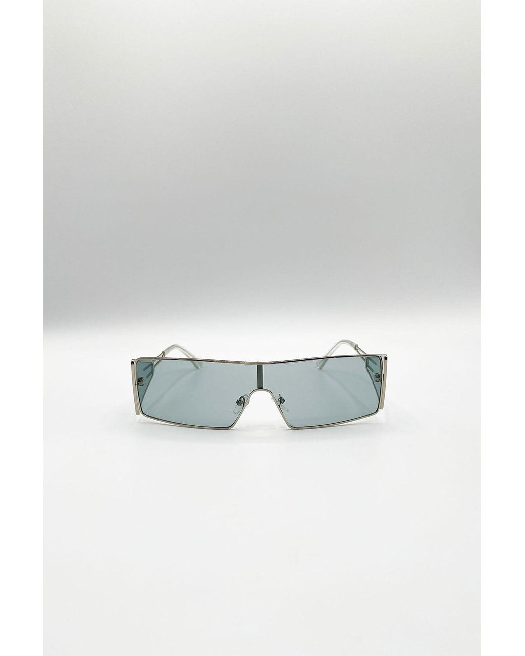 SVNX Blue Retangle Flattop Metal Sunglasses