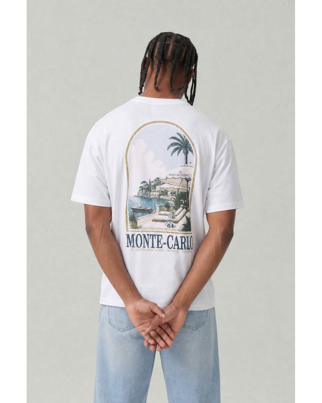 BoohooMAN White Oversized Monte Carlo Print T-Shirt Cotton for men