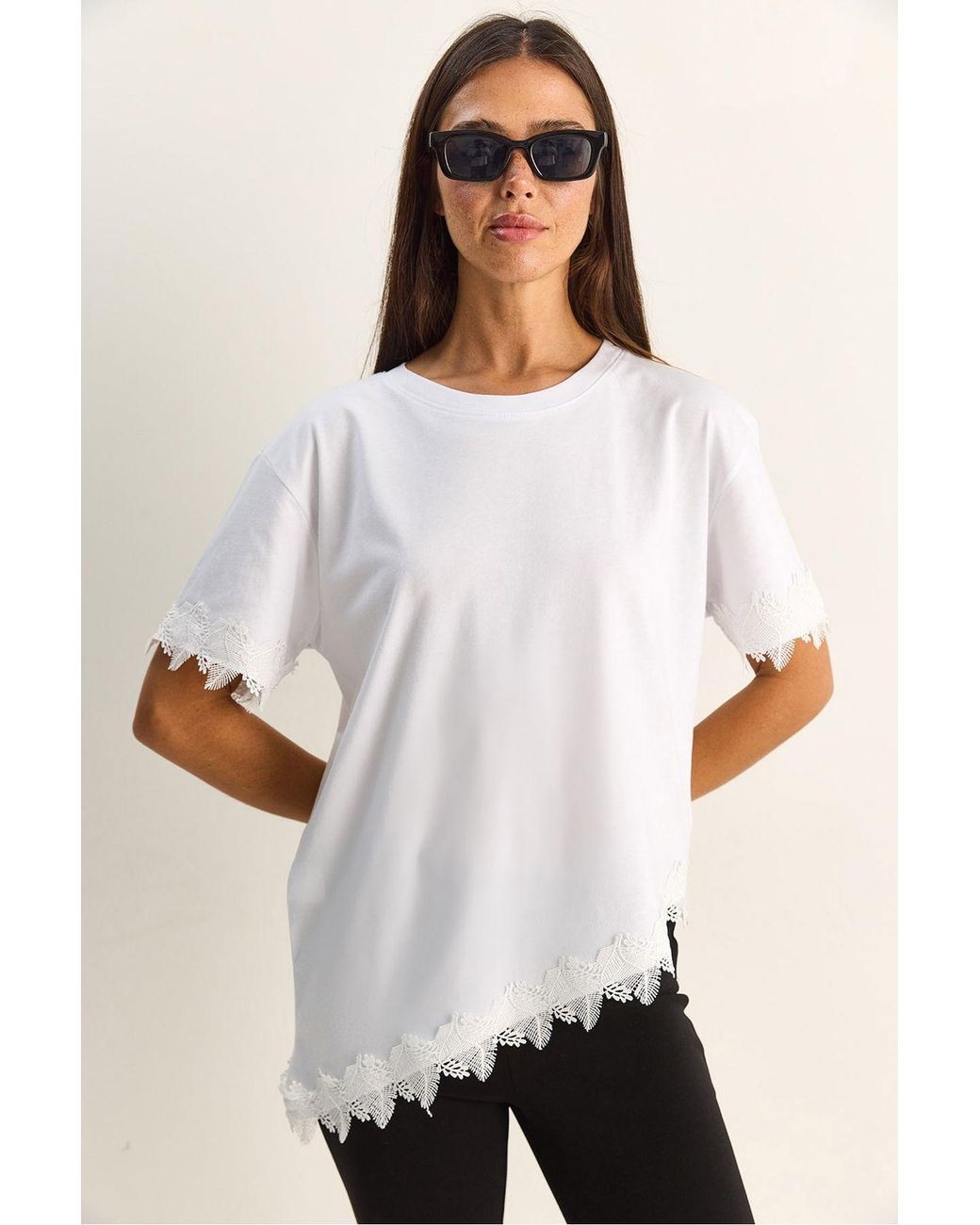Bianco Lucci White Oversized Crew Neck Cotton T-Shirt