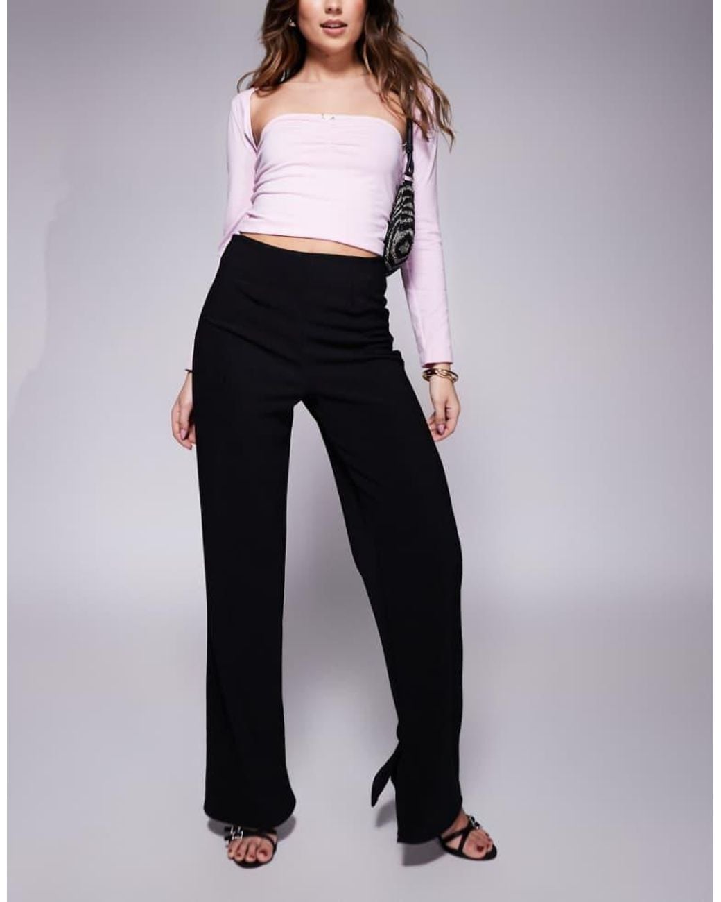 ASOS Blue High Waist Straight Leg Trouser With Side Split