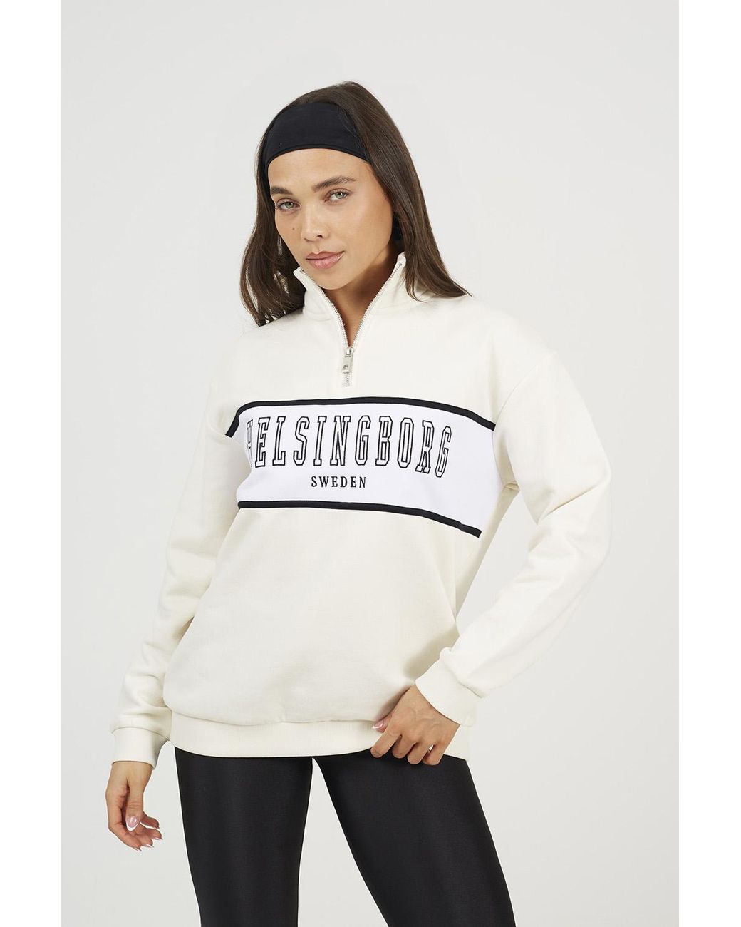 Brave Soul Natural Funnel Neck Quarter Zip Sweatshirt With Embroidery