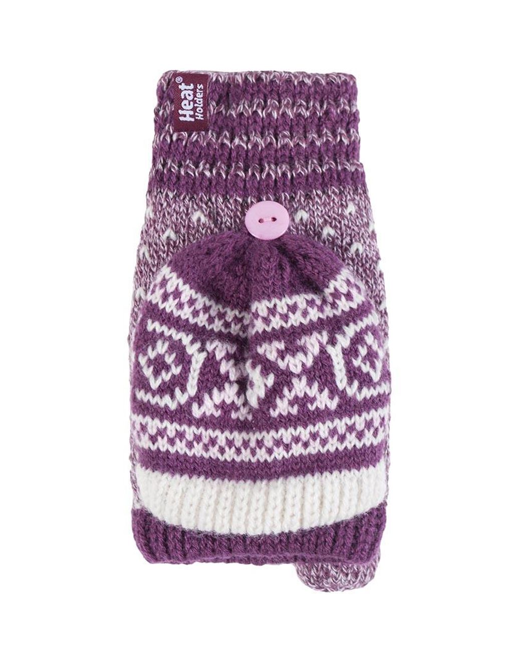 Heat Holders Purple Ladies Warm Fairisle Patterned Thermal Fingerless Converter Gloves
